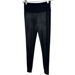 Spanx Assets Black High Waisted Shiny Stretch Shaping Leggings. Size Medium.